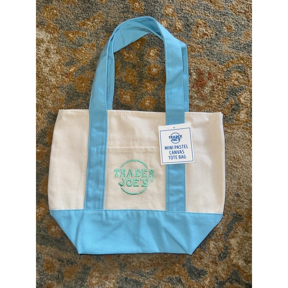 NWT Trader Joes Mini Pastel Canvas Tote Bag Bundle 4 Pack Limited Edition - Picture 2 of 5